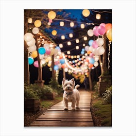 Westie Standing Under Balloons Canvas Print