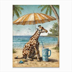 Giraffe On The Beach Canvas Print