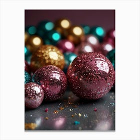 Christmas Ornaments On A Dark Background Canvas Print