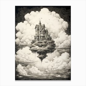 Castle In The Clouds Etching Style Canvas Print