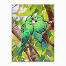 Green Beautiful Junggle Parakeets Canvas Print