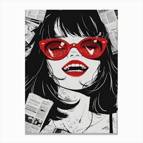 Girl In Red Sunglasses 1 Canvas Print