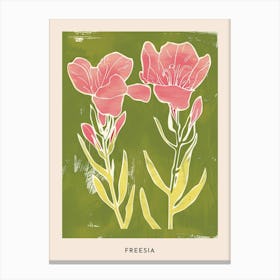 Pink & Green Freesia 3 Flower Poster Canvas Print