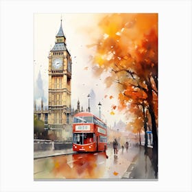 London United Kingdom In Autumn Fall, Watercolour 3 Canvas Print