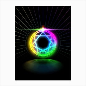Neon Geometric Glyph in Candy Blue and Pink with Rainbow Sparkle on Black n.0268 Canvas Print
