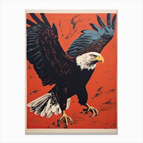 Bald Eagle, Woodblock Animal  Drawing 2 Canvas Print