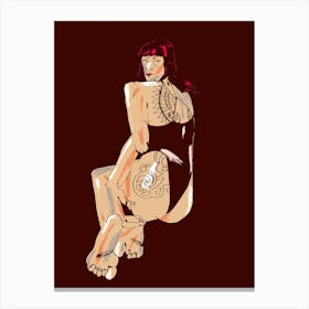 Girl With A Tattoo Dark Red Canvas Print