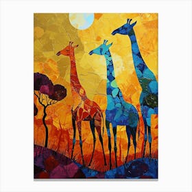 Abstract Giraffe Herd In The Sunset 3 Canvas Print