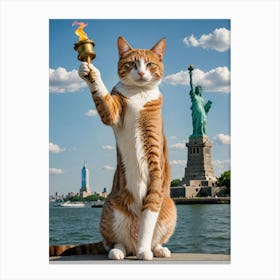 Fur-tastic World Landmarks Through a Cat’s Lens Cat Holding A Torch Statue of Liberty New York Canvas Print