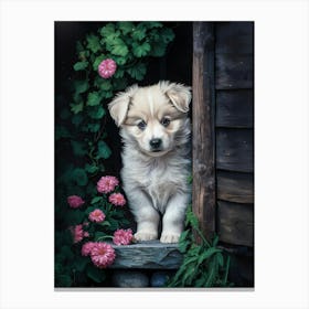 Puppy In The Window Canvas Print