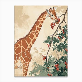 Giraffe Eating Berries Modern Illustration 3 Canvas Print