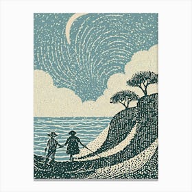 An Ancient Folklore Tale Of Fishermens linocut Canvas Print
