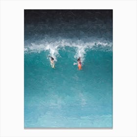 Two Surfers On A Huge Wave Oil Painting Landscape Canvas Print