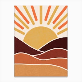 WA240026 - Boho Retro Sunset Landscape - Vibrant Geometric Sun and Hills Canvas Print