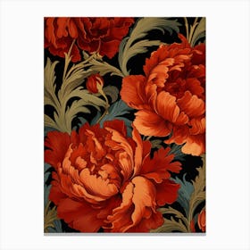 Red Peonies On Black Background Canvas Print