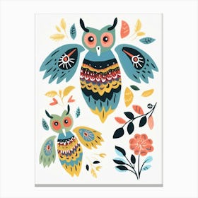 Folk Style Bird Painting Eastern Screech Owl 2 Canvas Print