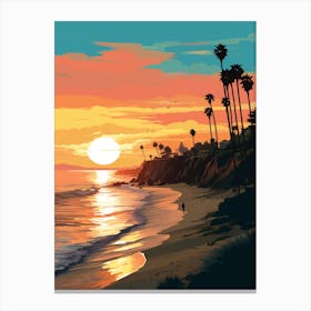 Malibu Beach California At Sunset, Vibrant Painting 2 Canvas Print
