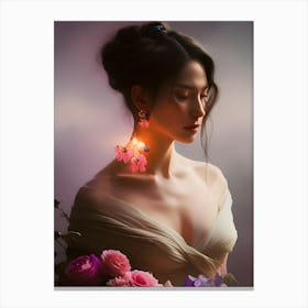 Chinese Woman With Flowers 1 Canvas Print