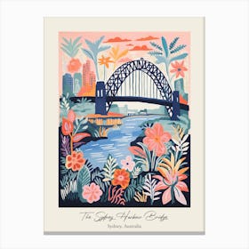 The Sydney Harbour Bridge   Sydney, Australia   Cute Botanical Illustration Travel 1 Poster Canvas Print