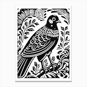 B&W Bird Linocut Pigeon 2 Canvas Print