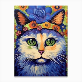 Louis Wain Psychedelic Cat With Flowers 7 Canvas Print