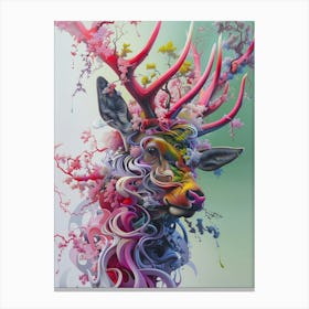 Deer Rainbow Flower Canvas Print