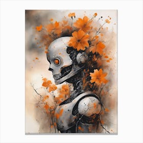 Robot Abstract Orange Flowers Painting (6) Canvas Print