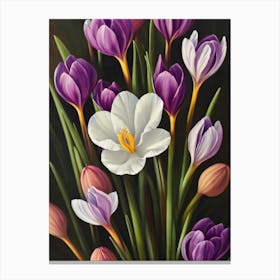 Crocus Still Life Oil Painting Flower Canvas Print