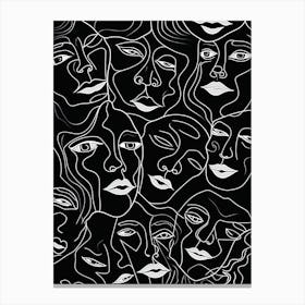 Faces In Black And White Line Art 3 Canvas Print