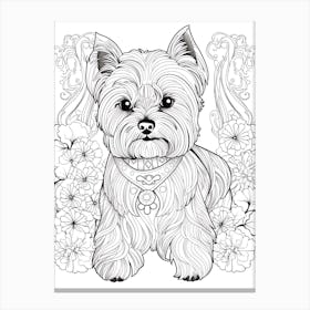 Yorkshire Terrier Dog, Line Drawing 2 Canvas Print