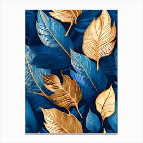 Gold And Blue Leaves 3 Canvas Print