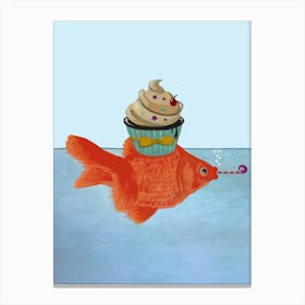 Goldfish With Cupcake Canvas Print