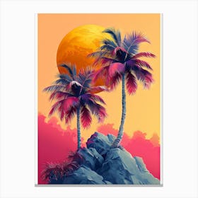 Palm Trees In Front Of The Moon Canvas Print
