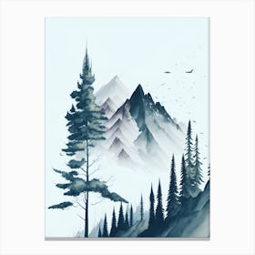 Mountain And Forest In Minimalist Watercolor Vertical Composition 264 Canvas Print