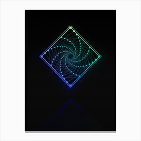 Neon Blue and Green Abstract Geometric Glyph on Black n.0279 Canvas Print