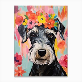 Miniature Schnauzer Portrait With A Flower Crown, Matisse Painting Style 4 Canvas Print