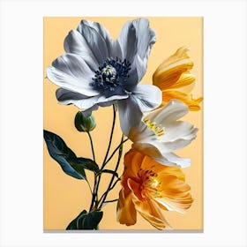 Three Flowers On A Yellow Background Canvas Print