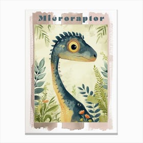 Cartoon Microraptor Dinosaur Watercolour 1 Poster Canvas Print