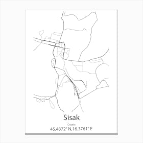 Sisak,Croatia Minimalist Map Canvas Print