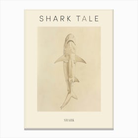 Vintage Shark Pencil Illustration Beige 4 Poster Canvas Print