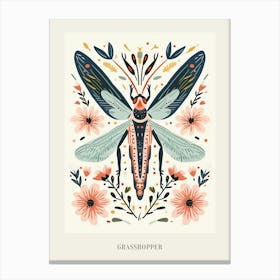 Colourful Insect Illustration Grasshopper 2 Poster Canvas Print