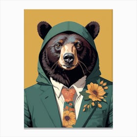 Floral Black Bear Portrait In A Suit (2) Canvas Print