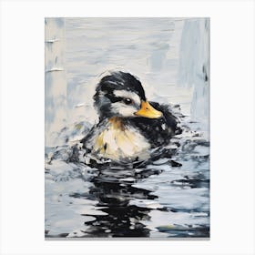 Textured Painting Of A Duckling Black & White Collage Style 7 Canvas Print