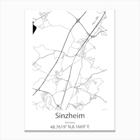 Sinzheim,Germany Minimalist Map Canvas Print