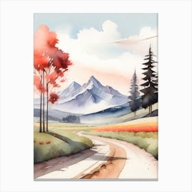 Tranquil Mountains In Minimalist Watercolor Vertical Composition 60 Canvas Print