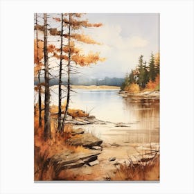 Lake In The Woods In Autumn, Painting 11 Canvas Print