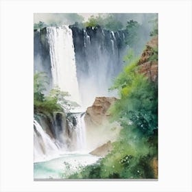 Nohsngithiang Falls Of The North, India Water Colour  (3) Canvas Print