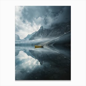 Yellow Canoe On A Lake Canvas Print
