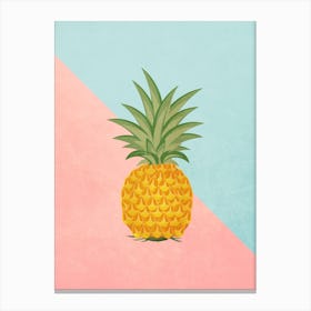 Vintage Minimal Art Pineapple On A Pink And Blue Background Canvas Print