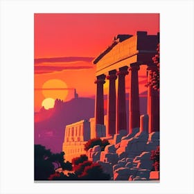 The Acropolis, Greece Retro Sunset Canvas Print